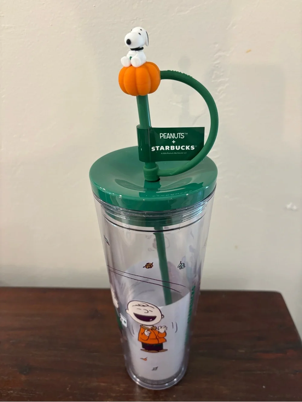 Starbucks X Peanuts Plastic Tumbler with Orange Pumpkin Ghost Straw Topper